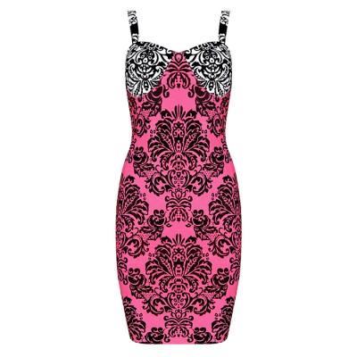 'Nina'  baroque print pink bodycon bandage dress